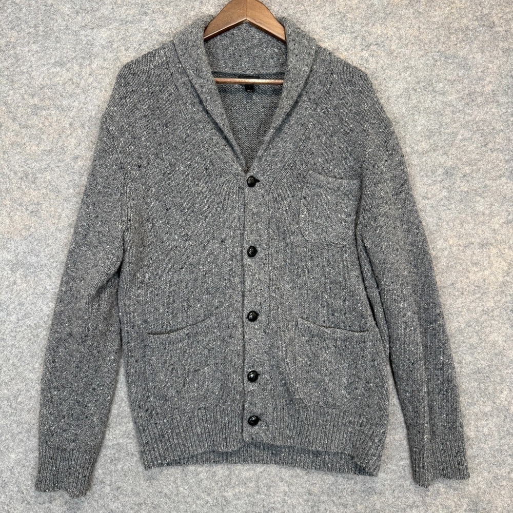 Vintage J.Crew Wool Blend Cardigan Sweater Mens Large Shawl Chunky Knit Gray Y2k